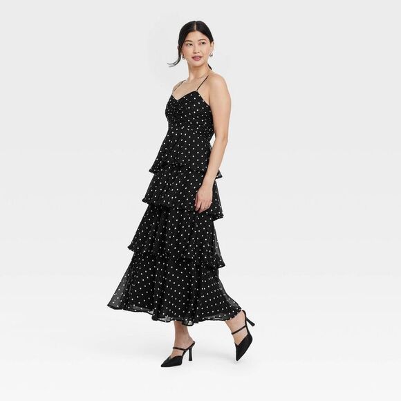 Open Box - A New Day - Women's Tiered Ruffle Maxi A-Line Dress Black/White - Picture 3 of 3
